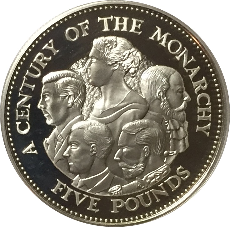 Guernsey 5 Pounds - Elizabeth II 20th Century Monarchs - Silver