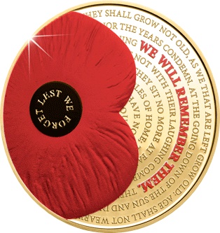 Jersey 5 Pounds - Elizabeth II Remembrance Day; Gold Plated reverse
