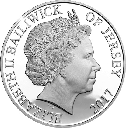 Jersey 5 Pounds - Elizabeth II Sapphire Jubilee; Silver Proof obverse