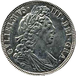 ½ Crown - William III 1st bust; large shields, early harp obverse