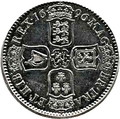 ½ Crown - William III 1st bust; large shields, early harp