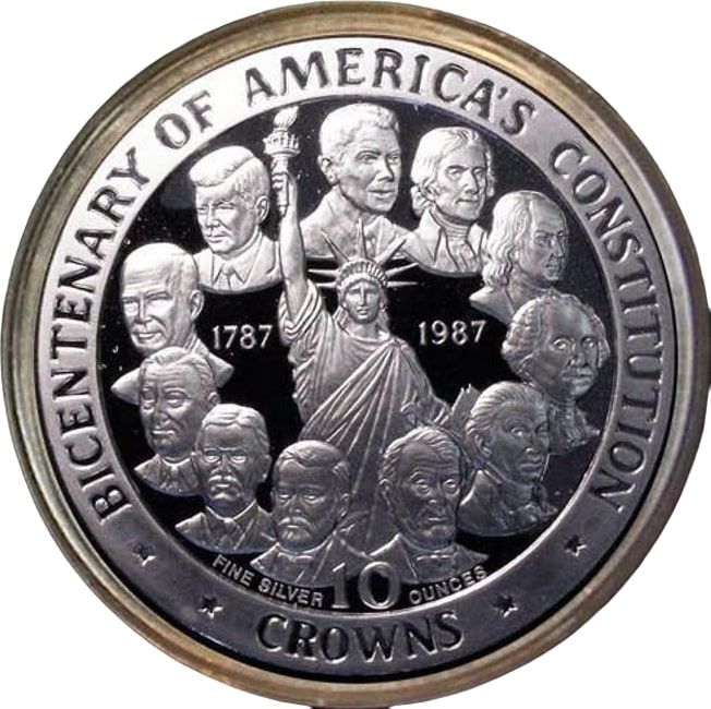 Isle of Man 10 Crowns - Elizabeth II Bicentenary of America's Constitution