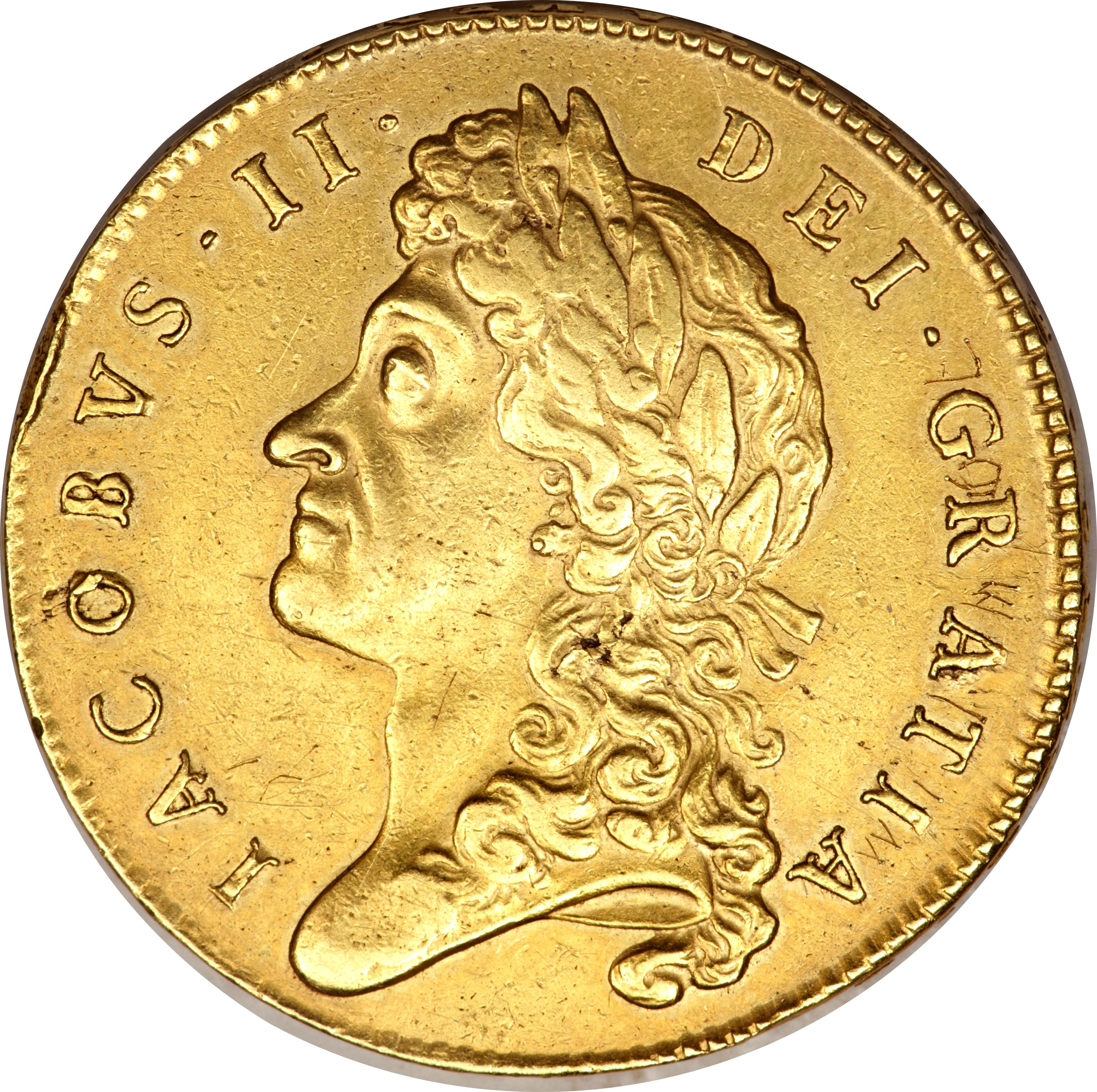 5 Guineas - James II 1st bust obverse