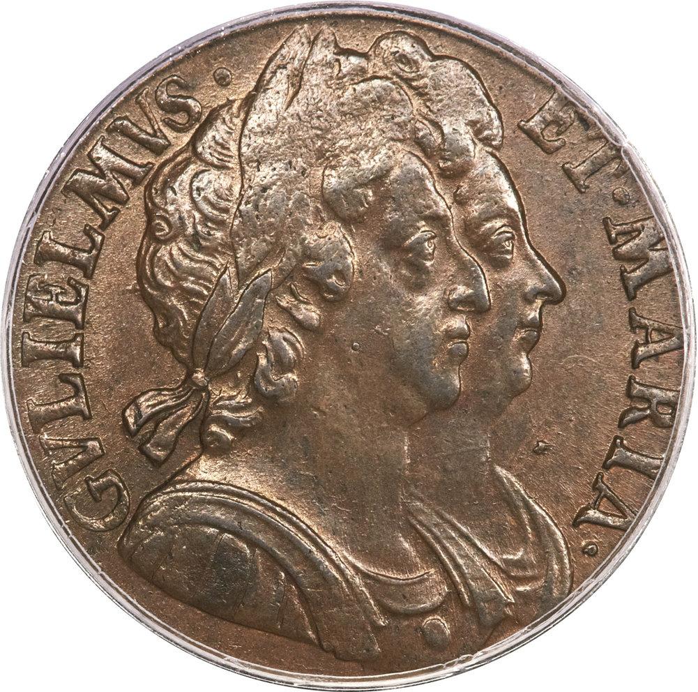 ½ Penny - William and Mary obverse