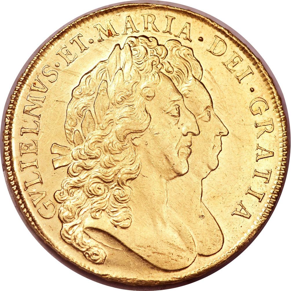 5 Guineas - William and Mary obverse
