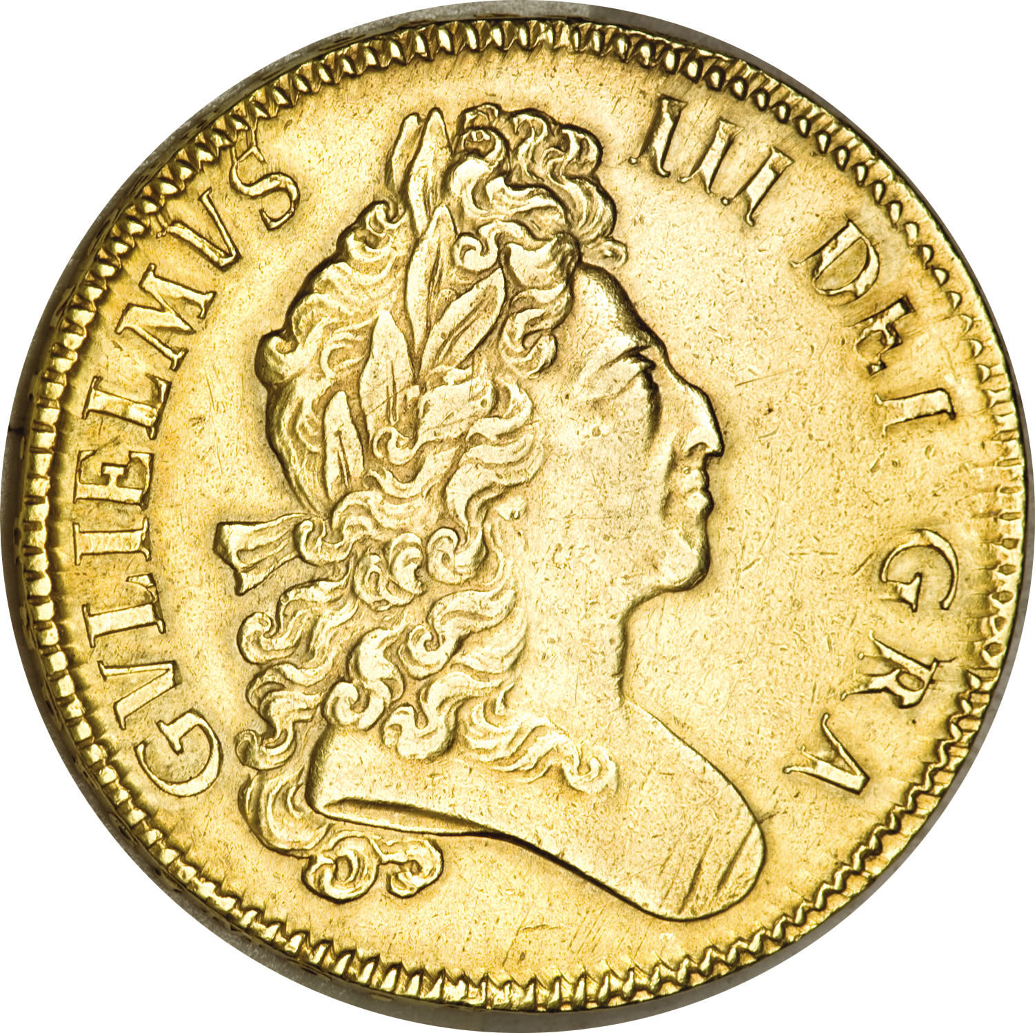 5 Guineas - William III 1st bust obverse