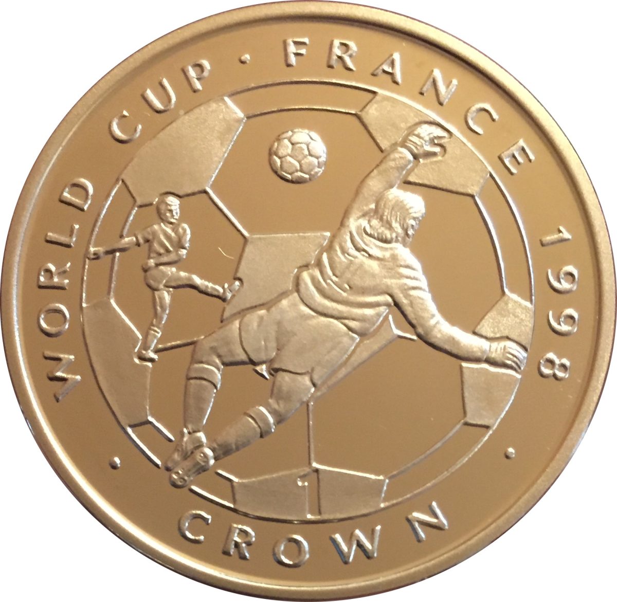 Isle of Man 1 Crown - Elizabeth II World Cup France - shot on goal reverse
