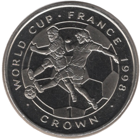 Isle of Man 1 Crown - Elizabeth II World Cup France - tackling for ball reverse