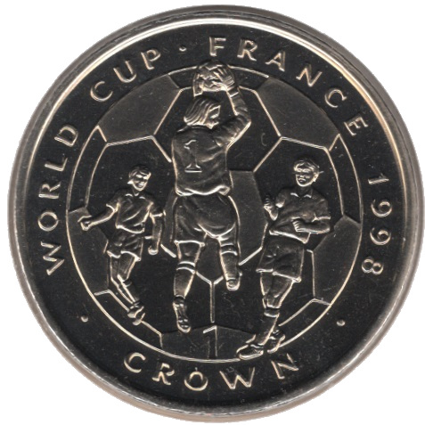 Isle of Man 1 Crown - Elizabeth II World Cup France; ball in hands reverse