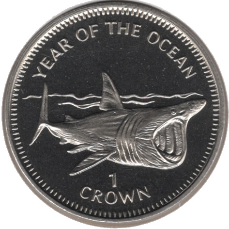 Isle of Man 1 Crown - Elizabeth II Year of the Ocean - Basking shark reverse