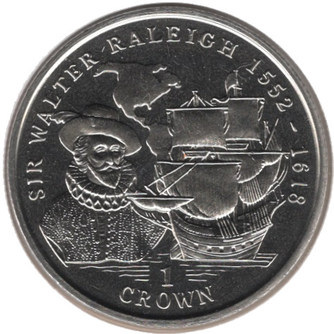 Isle of Man 1 Crown - Elizabeth II Sir Walter Raleigh reverse