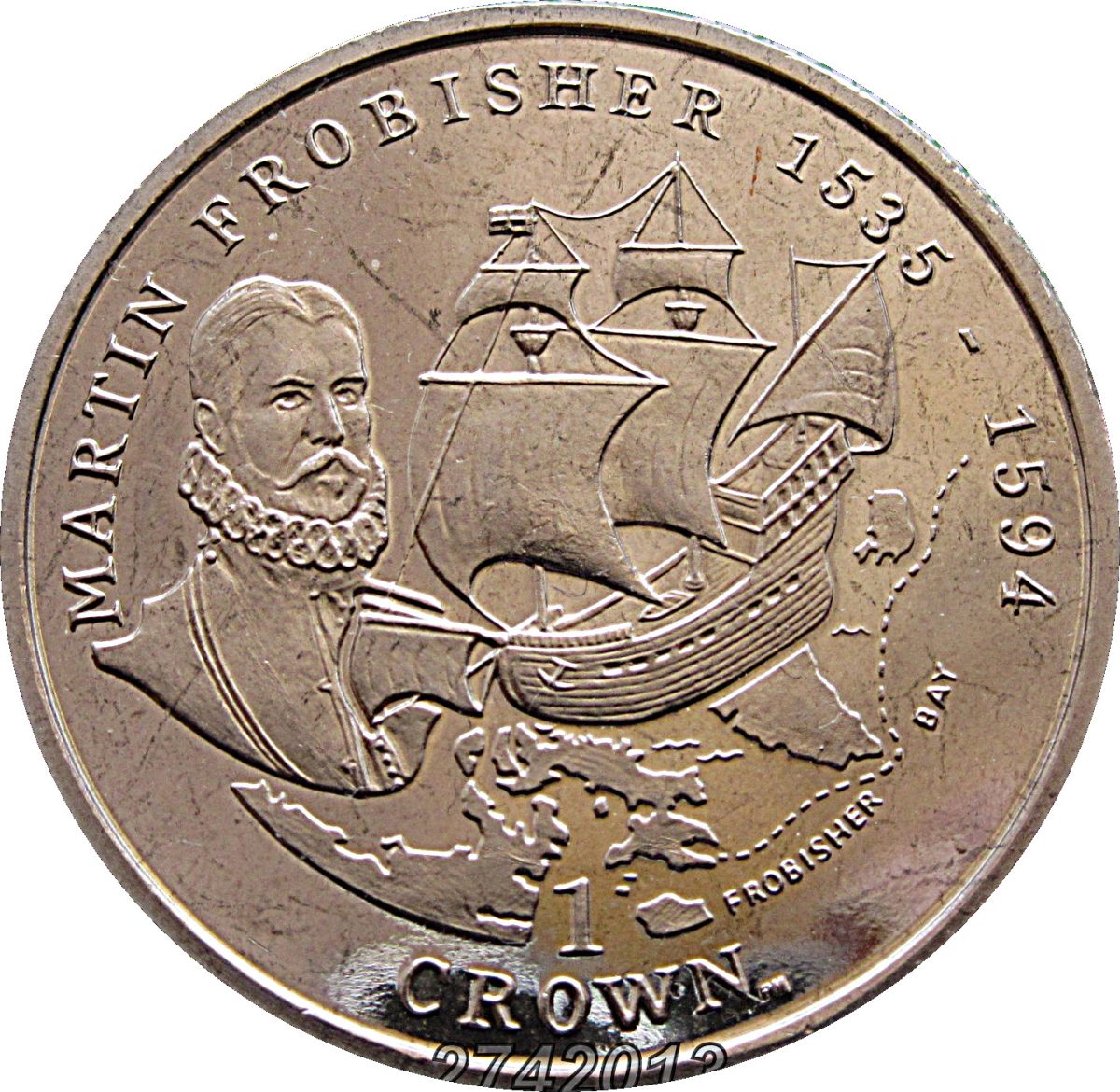 Isle of Man 1 Crown - Elizabeth II Martin Frobisher reverse