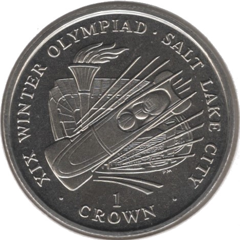 Isle of Man 1 Crown - Elizabeth II Winter Olympics Salt Lake City - Bobsled reverse