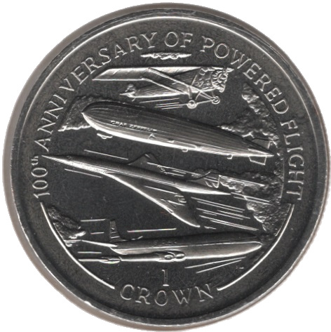 Isle of Man 1 Crown - Elizabeth II 100th Anniversary of Powered Flight