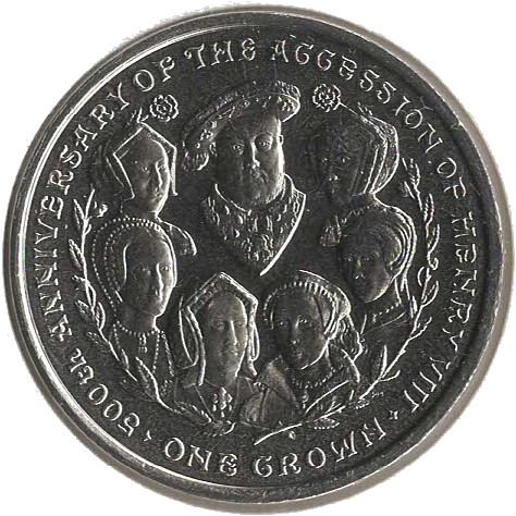 Isle of Man 1 Crown - Elizabeth II Henry VIII and Wives reverse