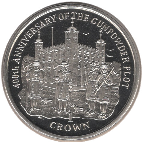 Isle of Man 1 Crown - Elizabeth II Gunpowder Plot - Tower of London reverse