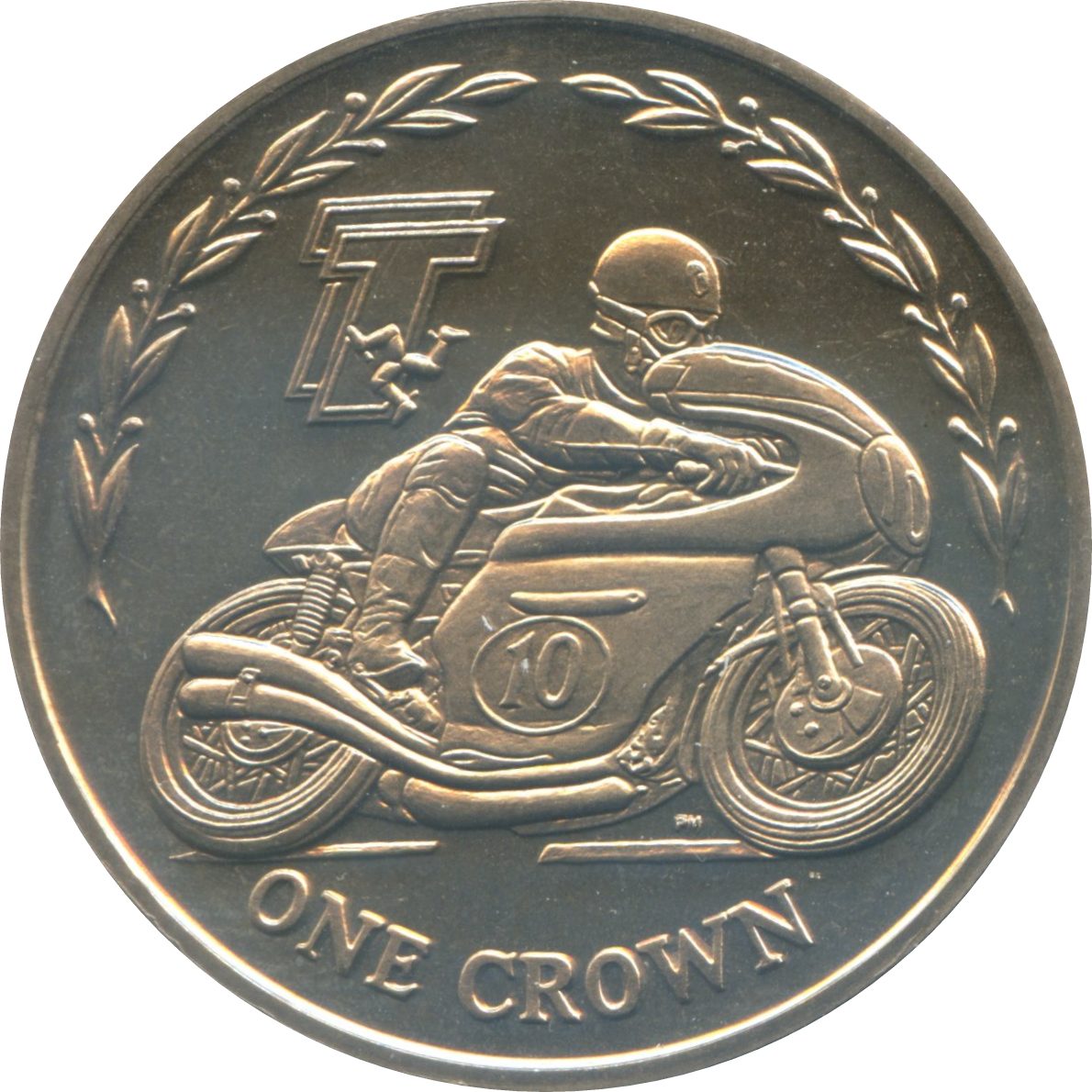 Isle of Man 1 Crown - Elizabeth II TT - Renzo Pasolini reverse