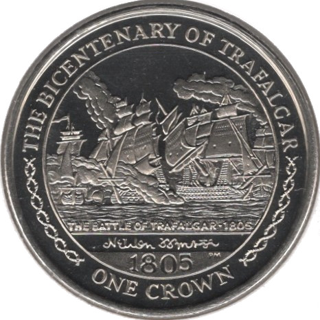 Isle of Man 1 Crown - Elizabeth II The Battle of Trafalgar reverse