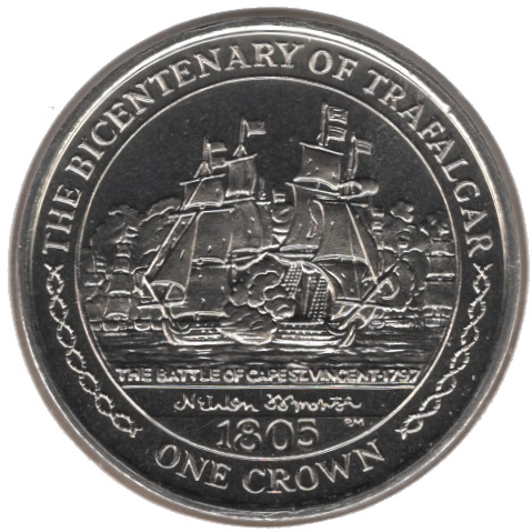 Isle of Man 1 Crown - Elizabeth II The Battle of Cape St. Vincent reverse