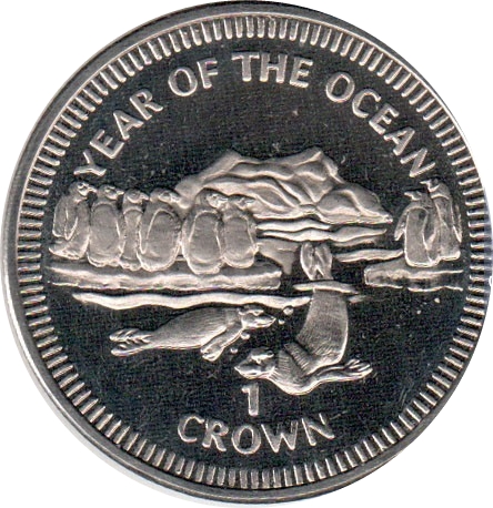 Isle of Man 1 Crown - Elizabeth II Year of the Ocean - Penguins and Seals reverse