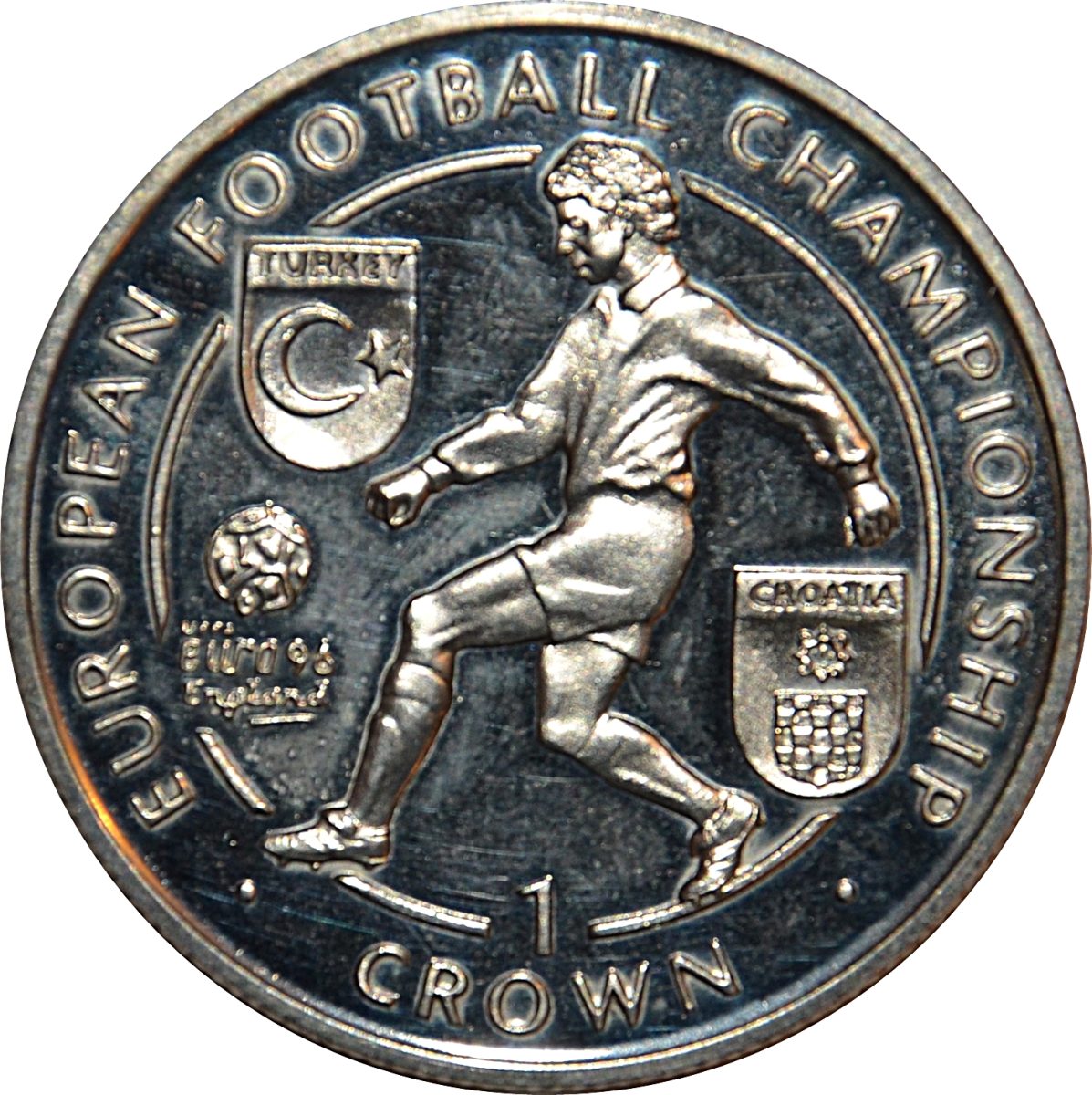 Isle of Man 1 Crown - Elizabeth II European Football Championship Turkey Croatia reverse