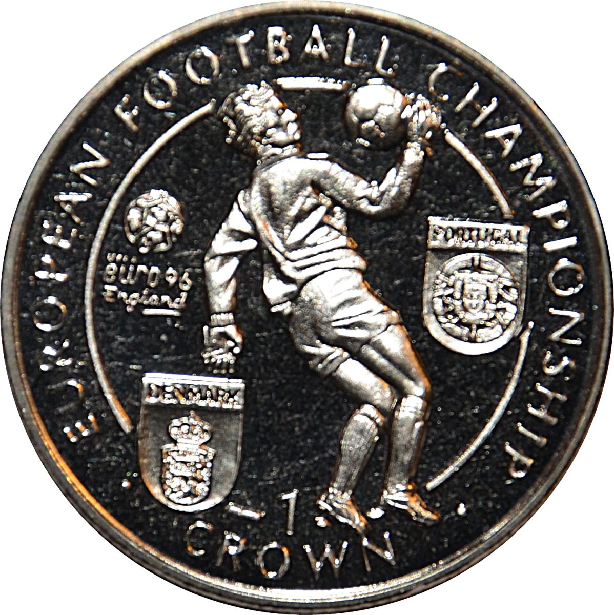 Isle of Man 1 Crown - Elizabeth II European Football Championship Denmark Portugal reverse