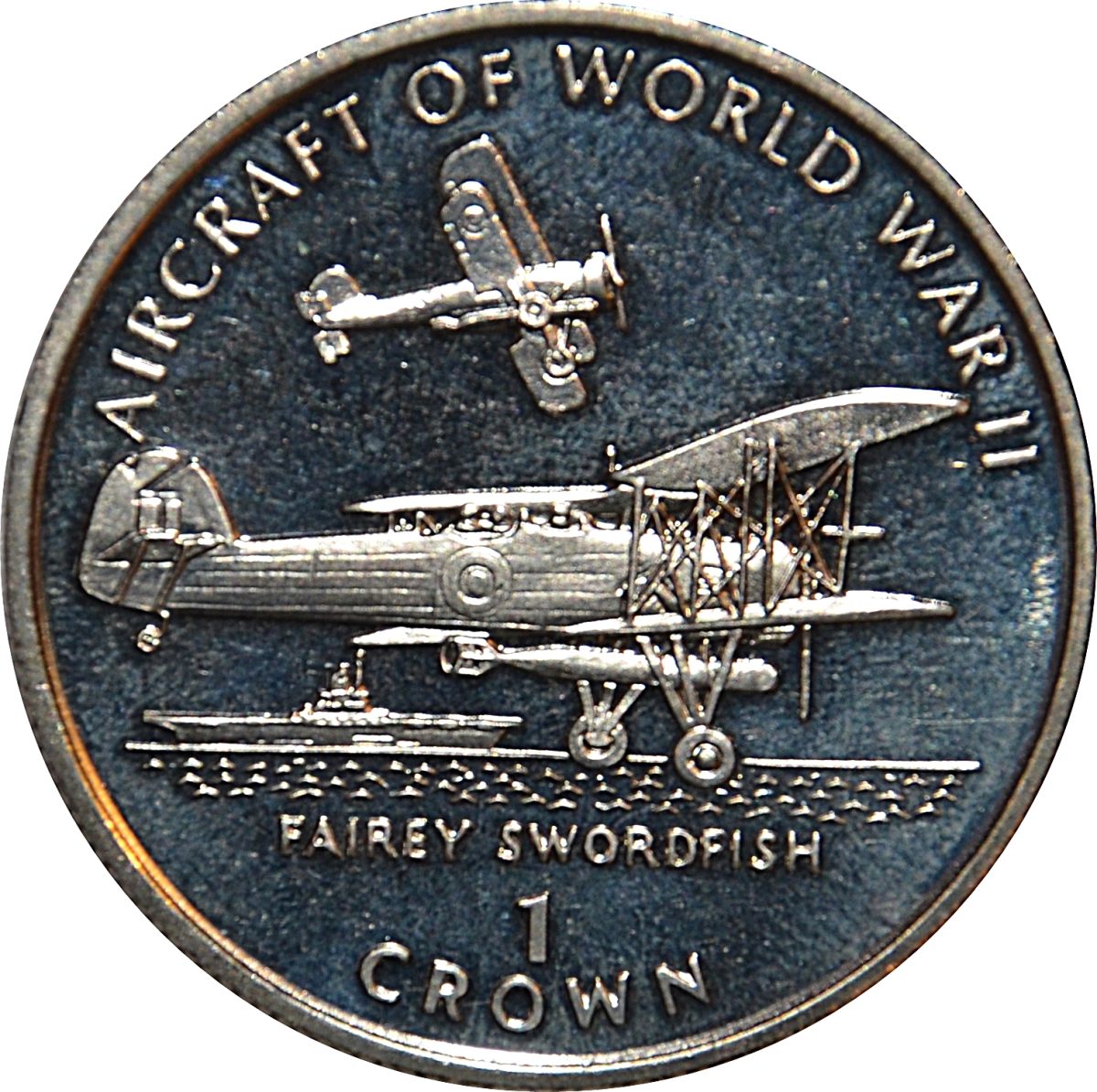 Isle of Man 1 Crown - Elizabeth II Fairey Swordfish reverse