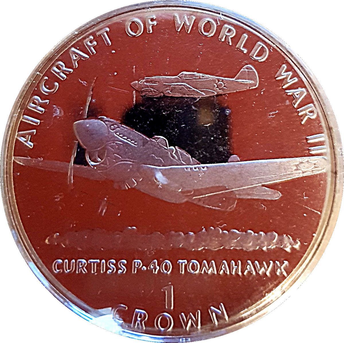 Isle of Man 1 Crown - Elizabeth II Curtiss P - 40 Tomahawk reverse
