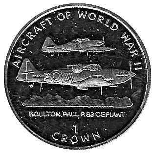 Isle of Man 1 Crown - Elizabeth II Boulton Paul P.82 Defiant reverse
