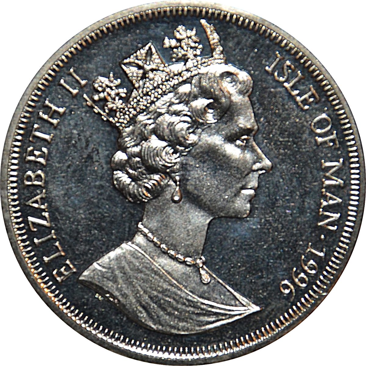 Isle of Man 1 Crown - Elizabeth II European Football Championship Spain France obverse