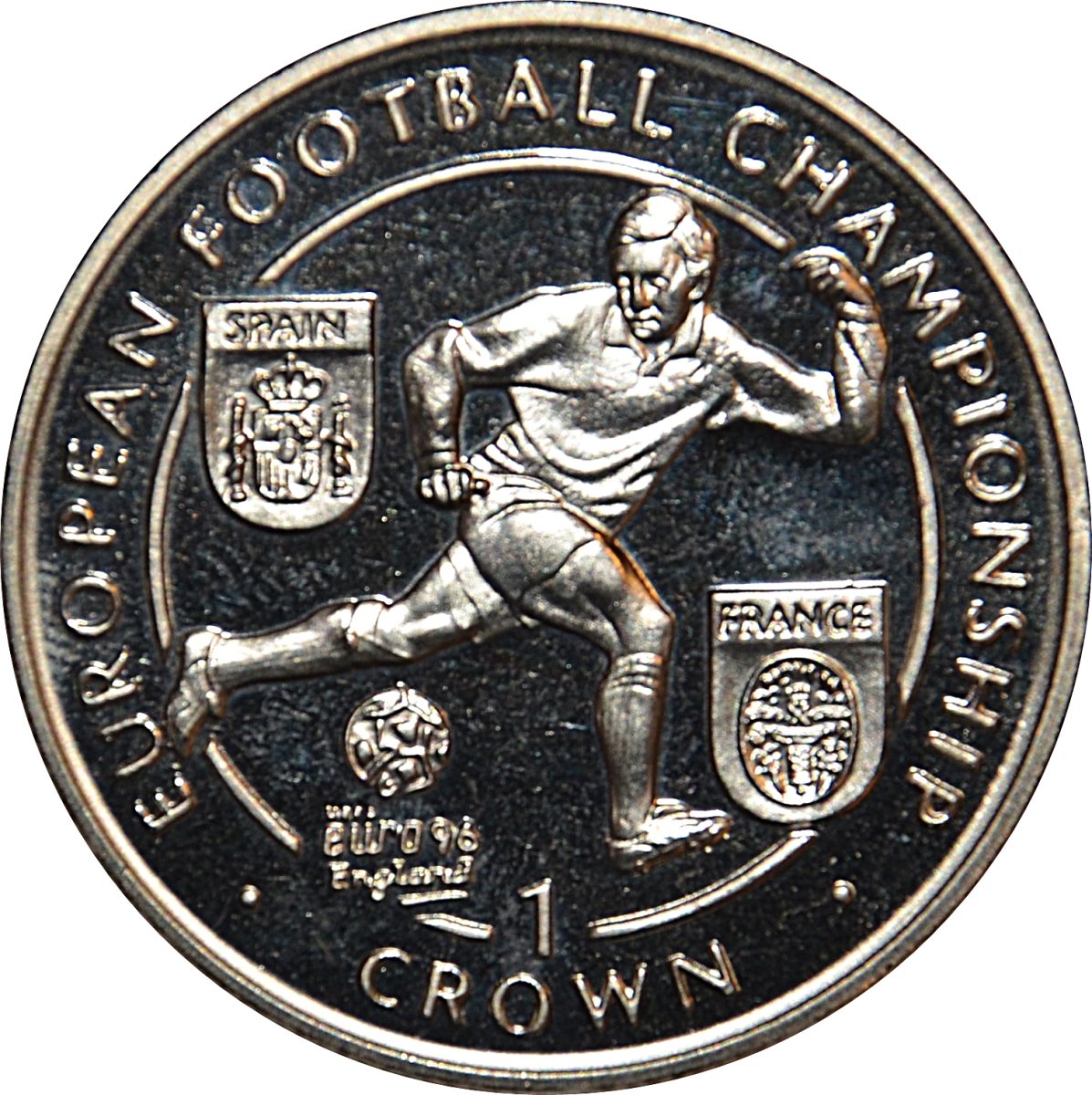 Isle of Man 1 Crown - Elizabeth II European Football Championship Spain France reverse