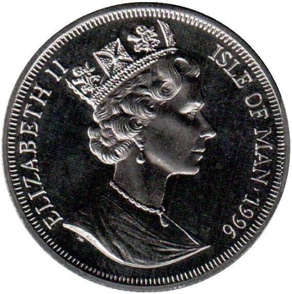 Isle of Man 1 Crown - Elizabeth II European Football Championship: Bulgaria vs. Romania obverse