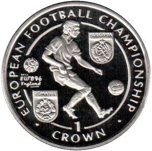 Isle of Man 1 Crown - Elizabeth II European Football Championship: Bulgaria vs. Romania reverse