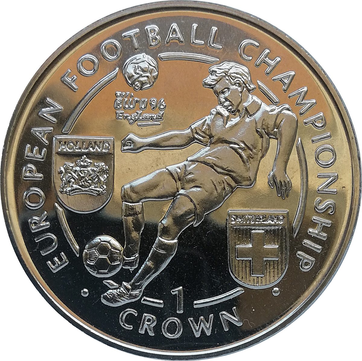 Isle of Man 1 Crown - Elizabeth II European Football Championship Holland Switzerland reverse