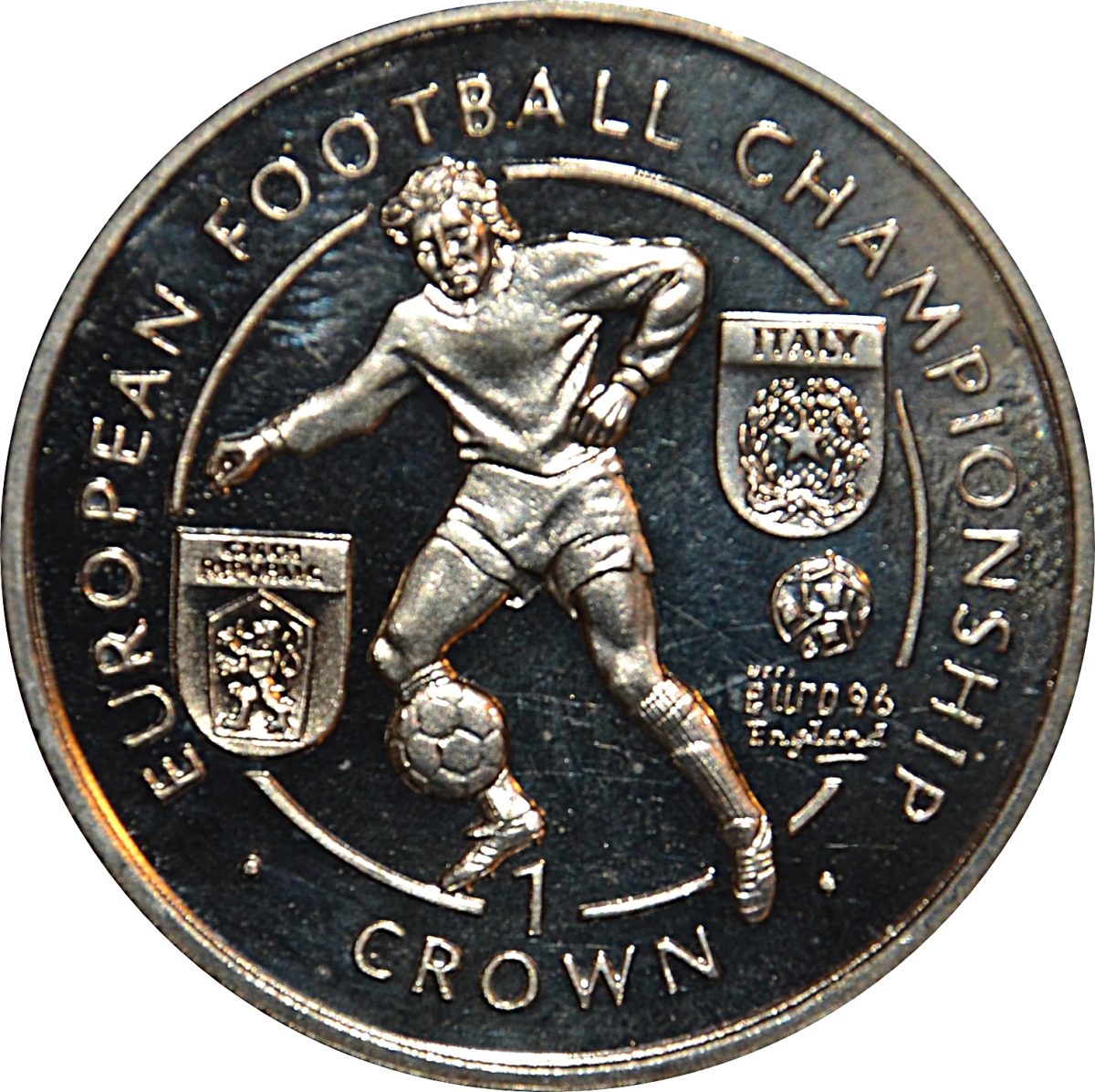 Isle of Man 1 Crown - Elizabeth II European Football Championship Czech Republic Italy reverse