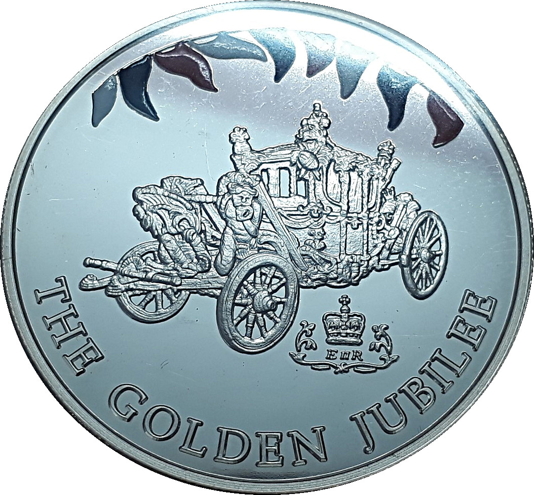 Falkland Islands 50 Pence - Elizabeth II Coronation coach; silver; colored