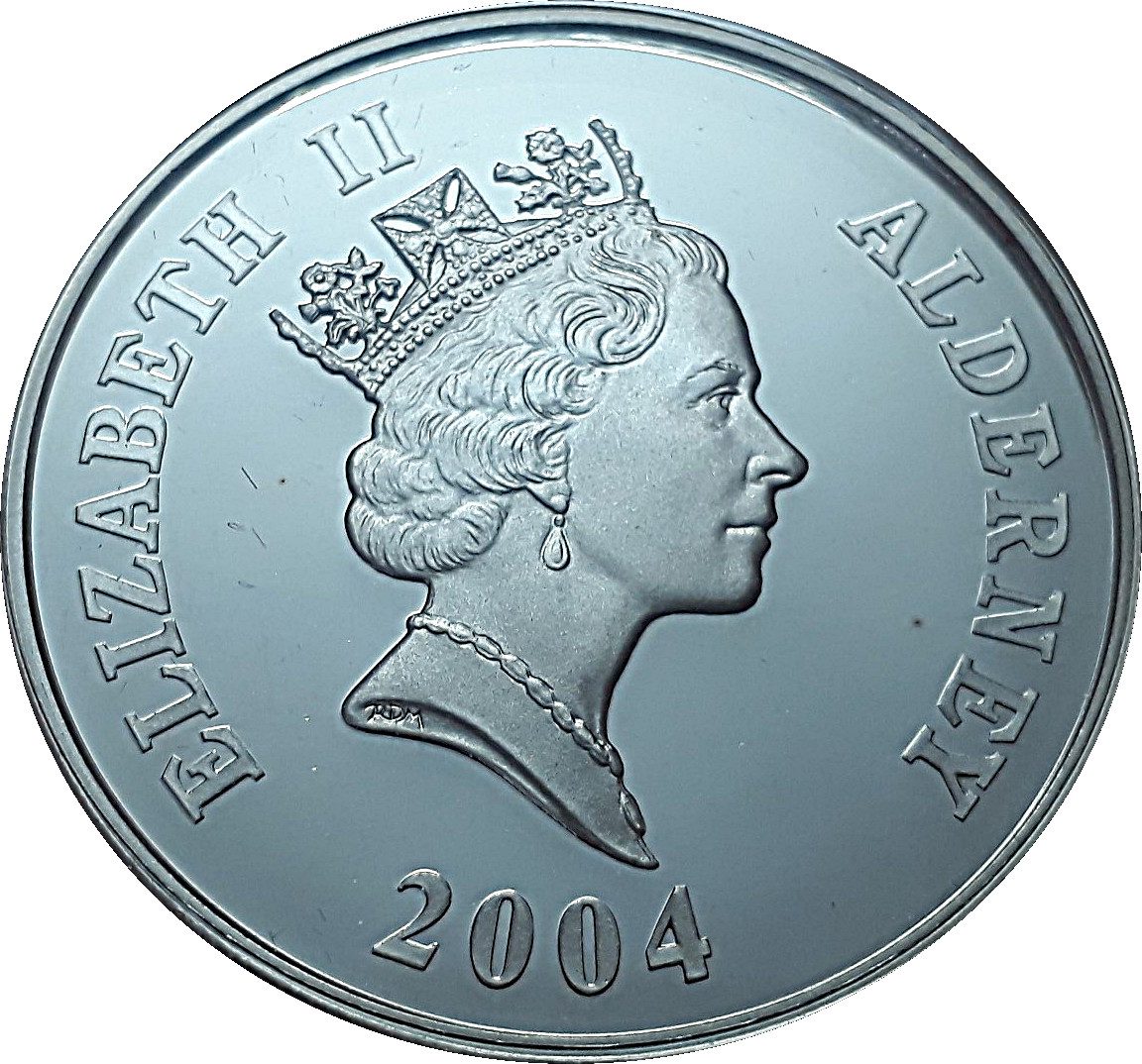 Alderney 5 Pounds - Elizabeth II Preparing the Locomotive; Silver Proof obverse