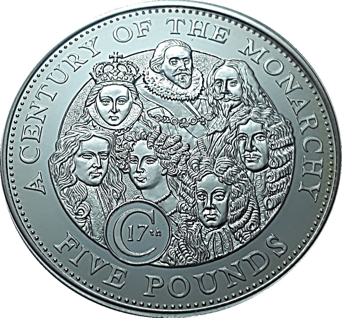 Guernsey 5 Pounds - Elizabeth II 17th Century Monarchs reverse