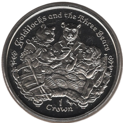Isle of Man 1 Crown - Elizabeth II Goldilocks and the Three Bears reverse