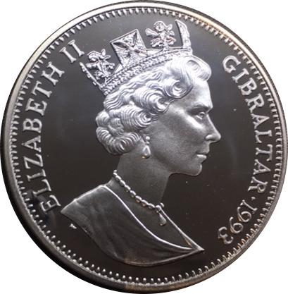 Gibraltar 21 ECUs - Elizabeth II Eurotunnel obverse