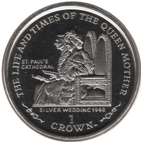Isle of Man 1 Crown - Elizabeth II Queen Mother - Silver Wedding Anniversary reverse