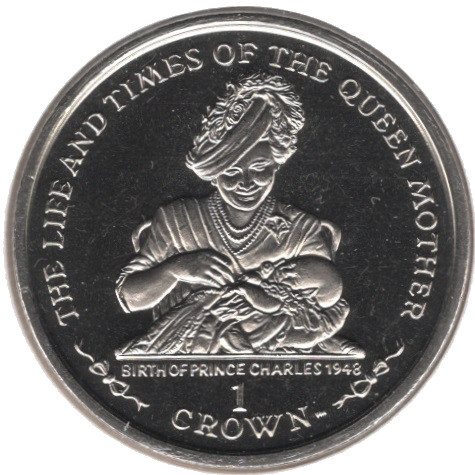Isle of Man 1 Crown - Elizabeth II Queen Mother - Birth of Prince Charles reverse