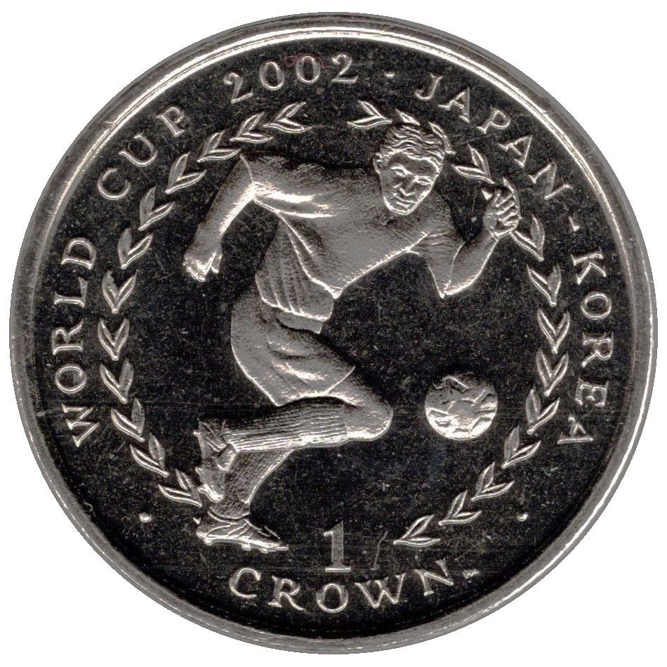 Isle of Man 1 Crown - Elizabeth II World Cup Japan-Korea - running right reverse