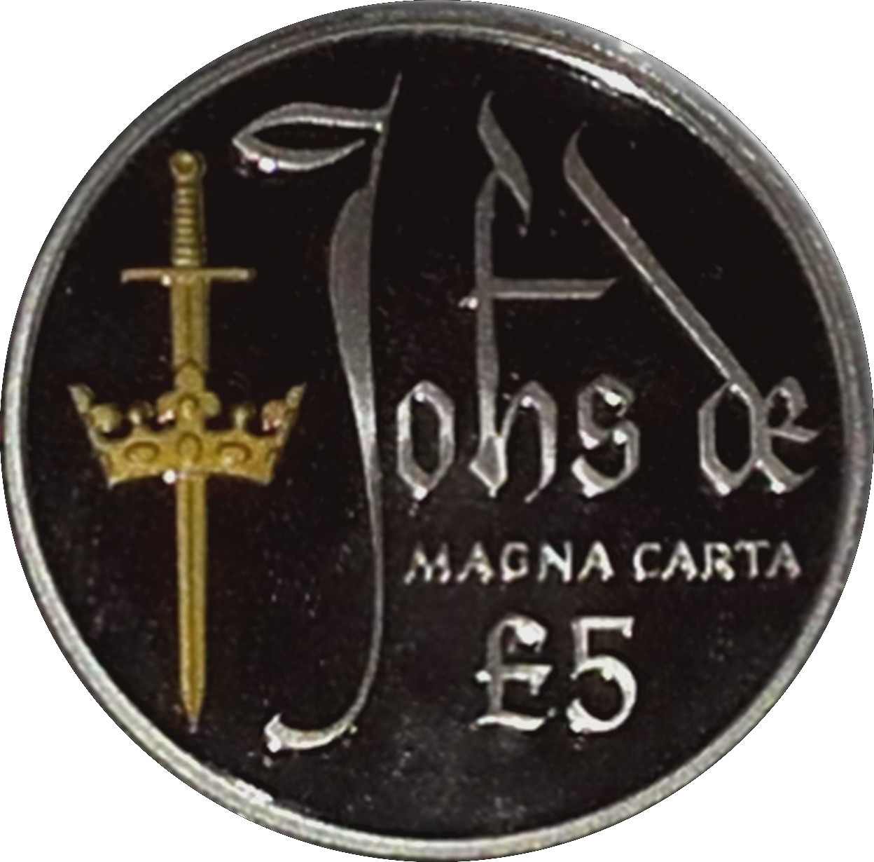 Guernsey 5 Pounds - Elizabeth II Magna Carta; with selective gold ink