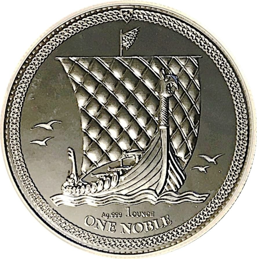 Isle of Man 1 Noble - Elizabeth II Longboat; Silver