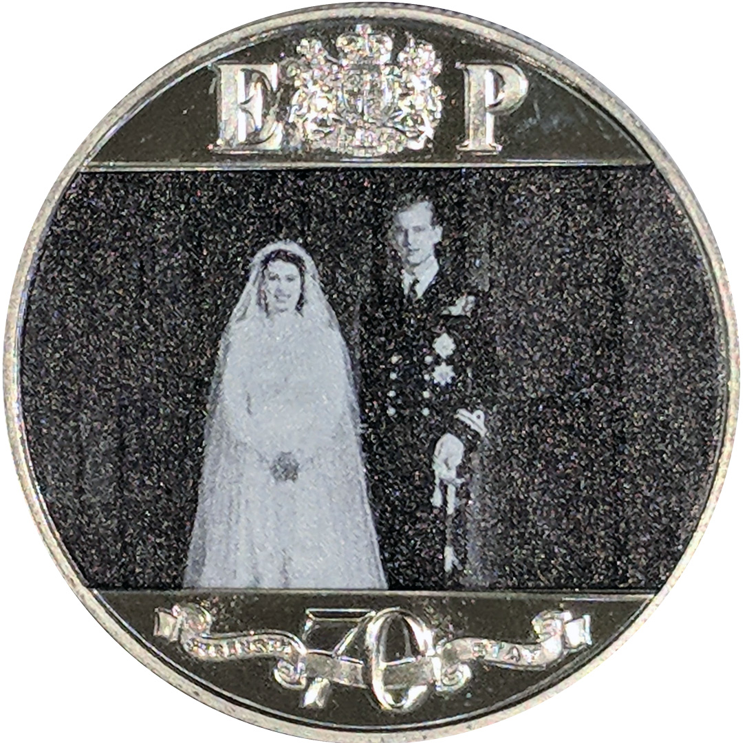 Gibraltar 1 Crown - Elizabeth II Platinum Wedding - 1940s - The Wedding reverse