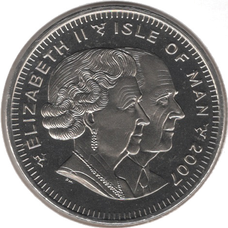 Isle of Man 1 Crown - Elizabeth II Diamond Wedding - Wesminster Abbey obverse