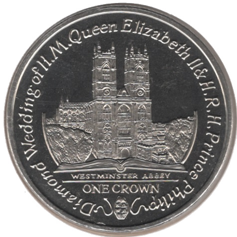 Isle of Man 1 Crown - Elizabeth II Diamond Wedding - Wesminster Abbey reverse