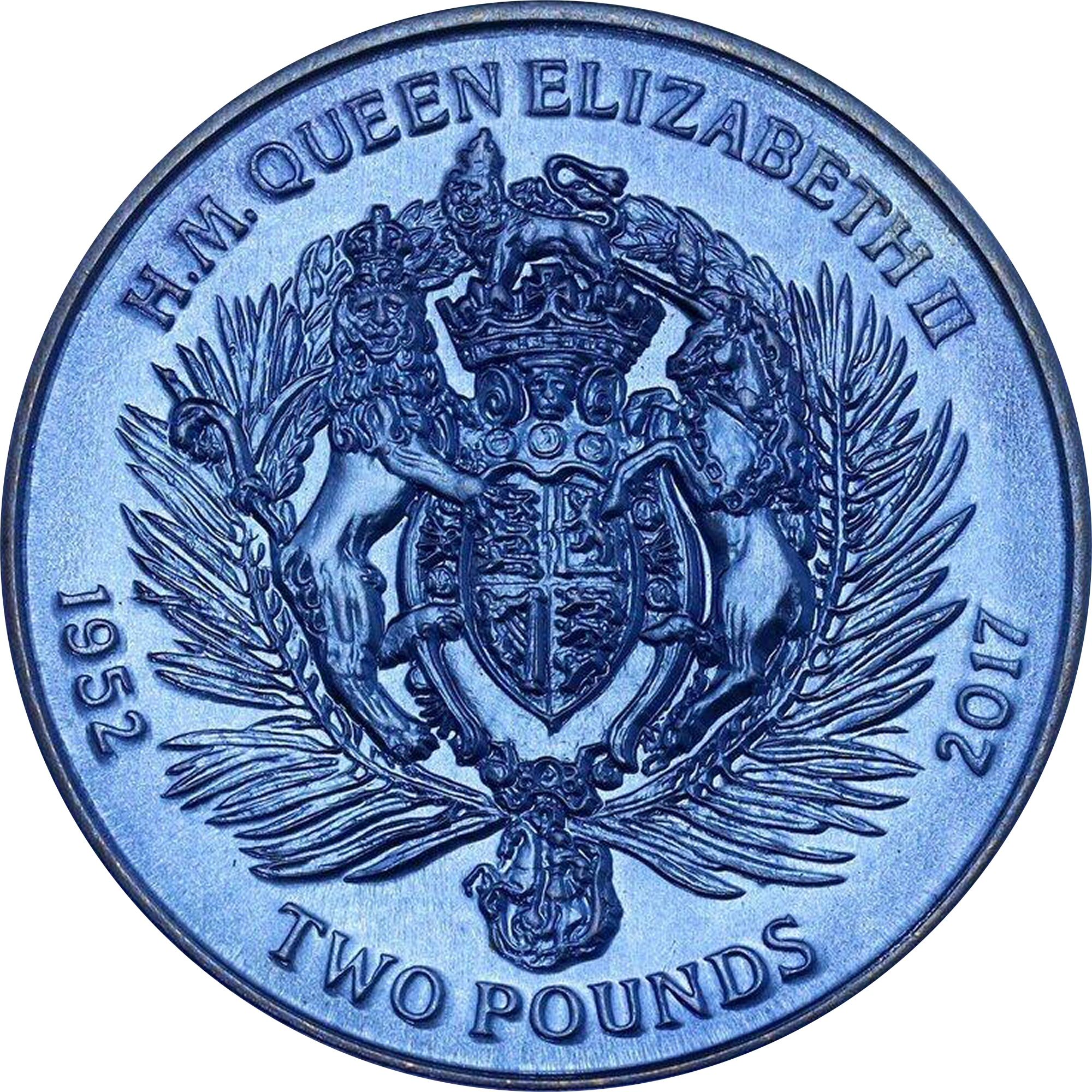 British Indian Ocean Territory 2 Pounds - Elizabeth II Coat of Arms; Titanium reverse