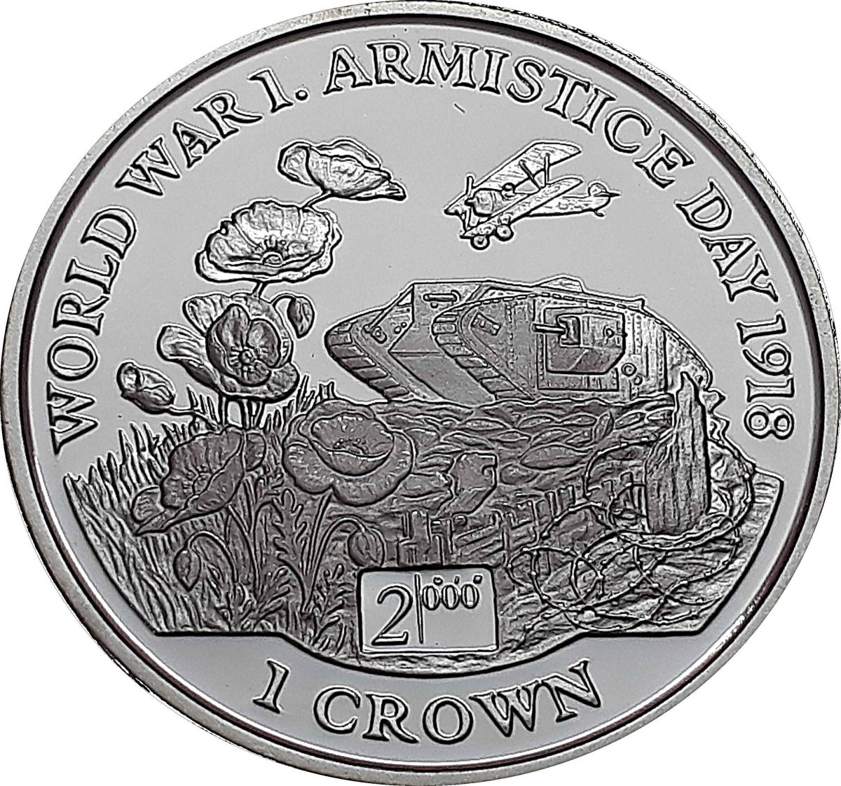 Isle of Man Crown - Elizabeth II WWI - Armistice Day 1918; Silver Proof reverse